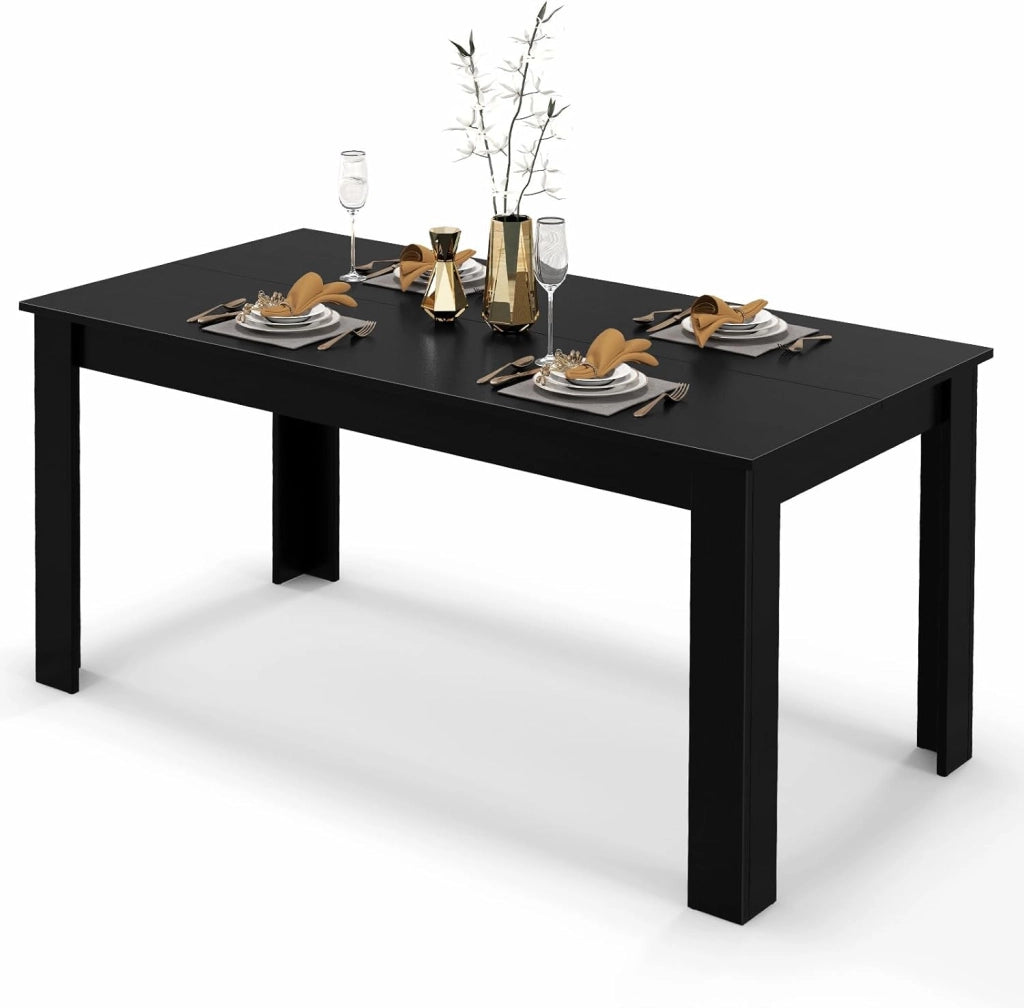 Tavolo da Pranzo da 160 cm per 8 Persone, Tavolo da Pranzo Fisso con Robuste Gambe a L, Tavolo Moderno per Cucina e Sala da Pranzo, Nero (Nero)