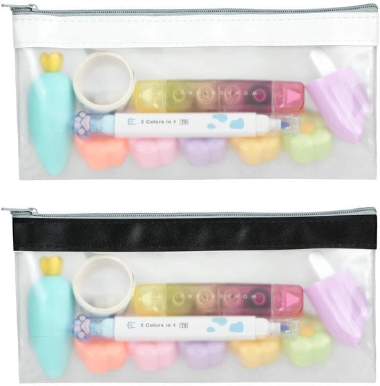 Set da disegno 2 pezzi, custodia trasparente con chiusura metallica, organizzatore per pennarelli, custodia per penne, borsa per cosmetici, set di accessori per ufficio (2, nero e bianco)