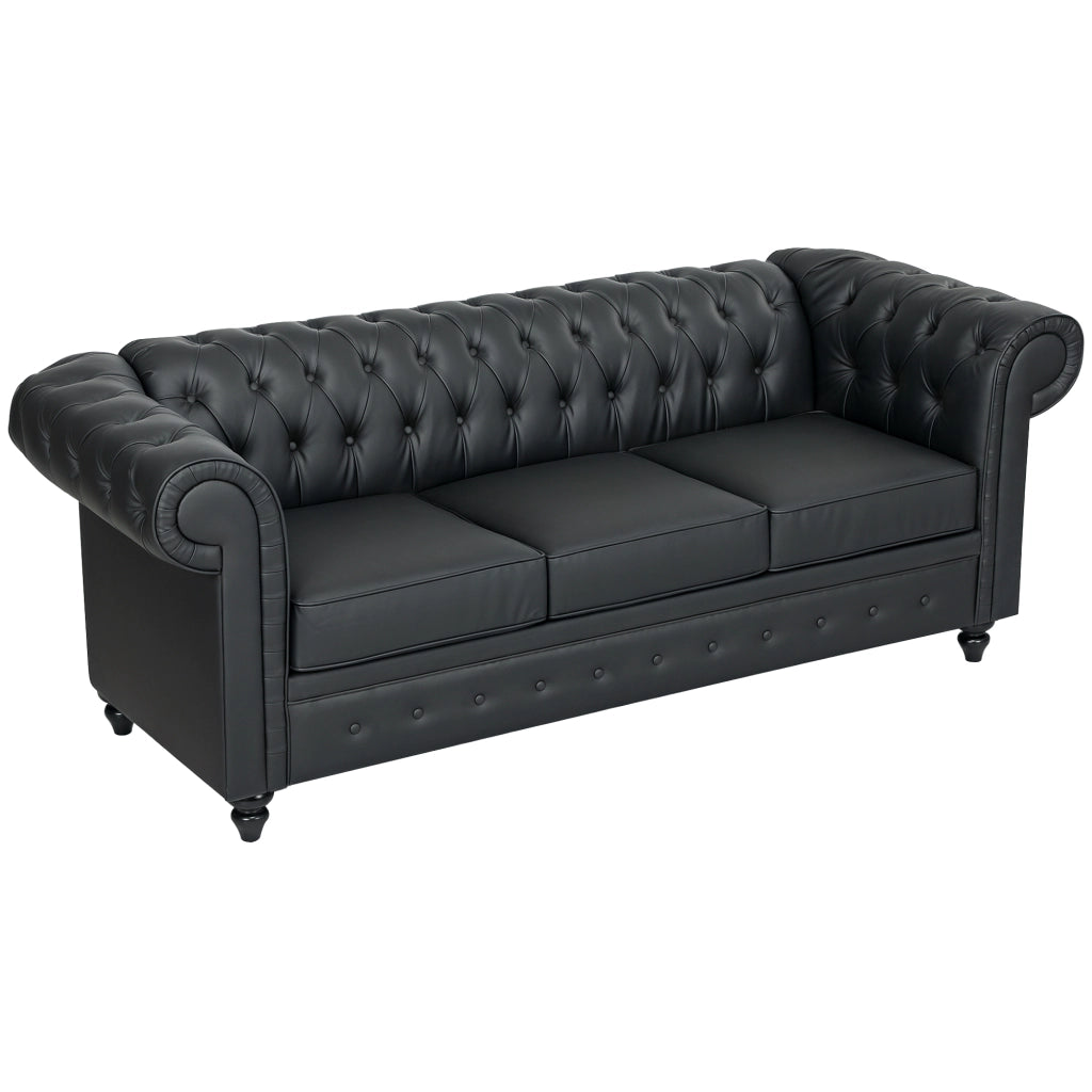 Divano 3 Posti Stile Chesterfield Trapuntato con Molle Insacchettate, Finta Pelle, 213x86x79 cm, Nero