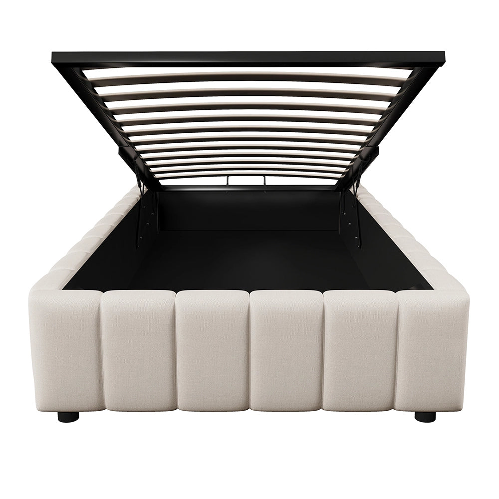 Letto singolo-Xylo-90x200 cm-idraulico, senza testiera, beige