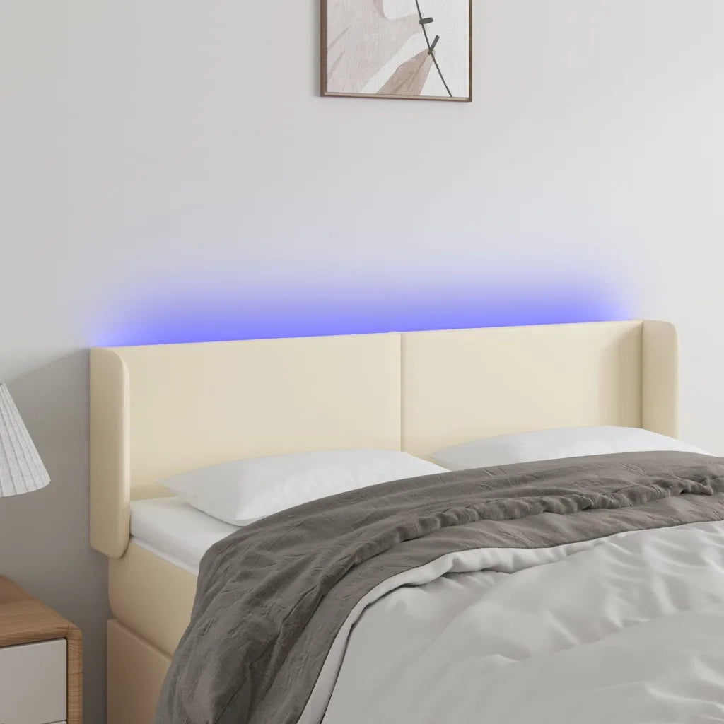 Testiera | Testata a LED Crema 147x16x78/88 cm in Similpelle