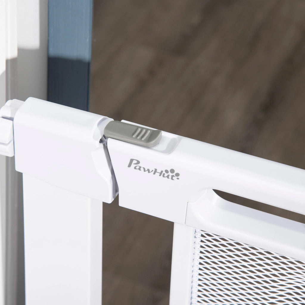 Cancellino per Cani Regolabile 75-82x76 cm con Chiusura Automatica in Acciaio e ABS Bianco