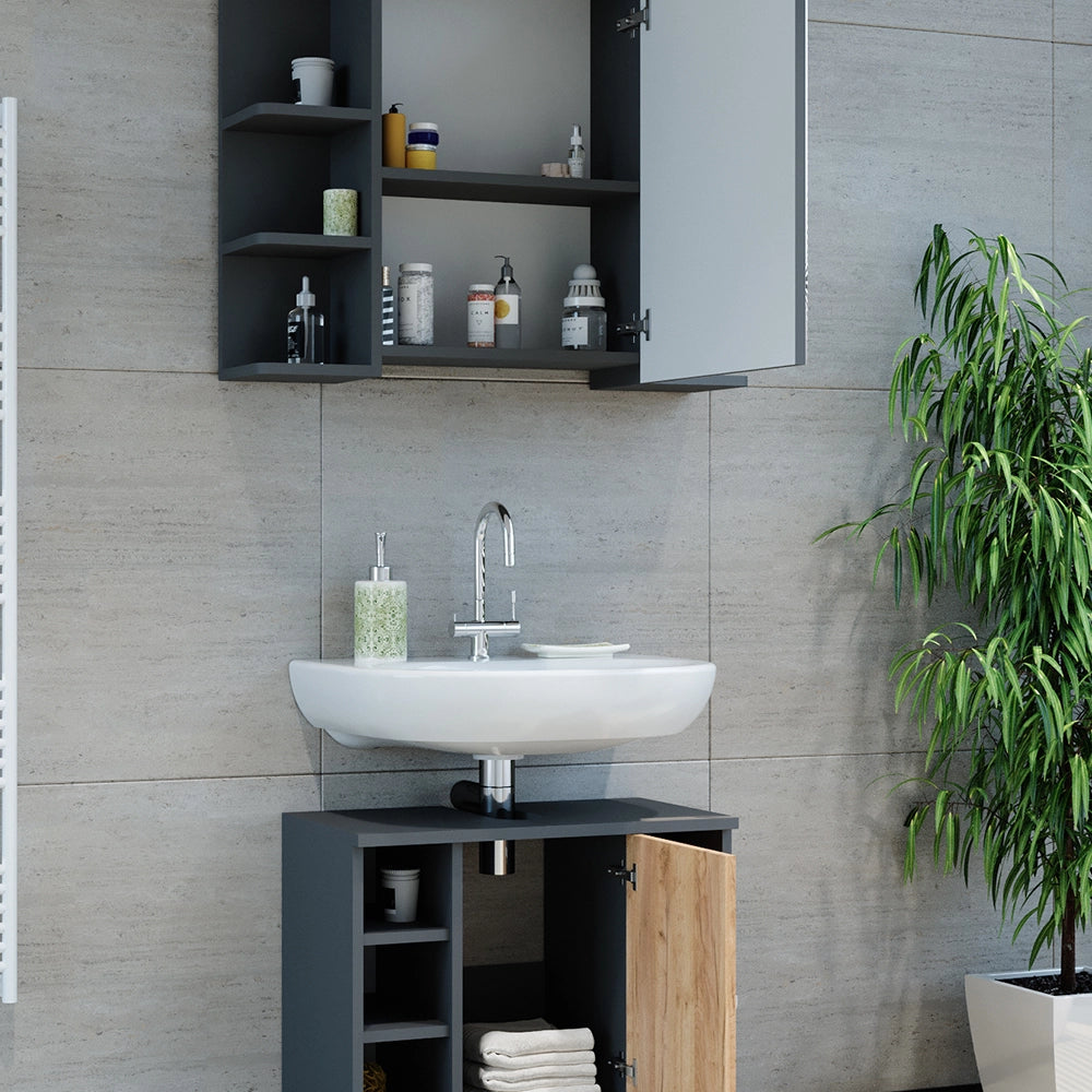 Vicco Set di mobili da bagno Antracite/quercia dorata 2 parti