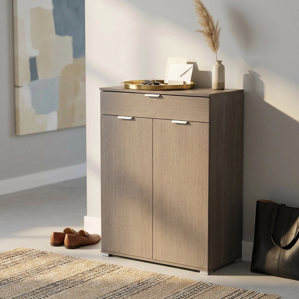 Armadietto da Bagno con 2 ante e un cassetto in Legno Composito cm 75x38x112 - HUGO