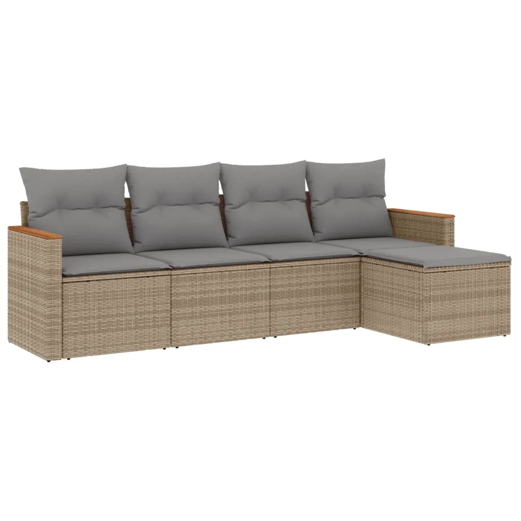 Set Divano da Giardino 5 pz con Cuscini-Sofa da Giardino-Divanetto da esterno Beige Misto Polyrattan 302410