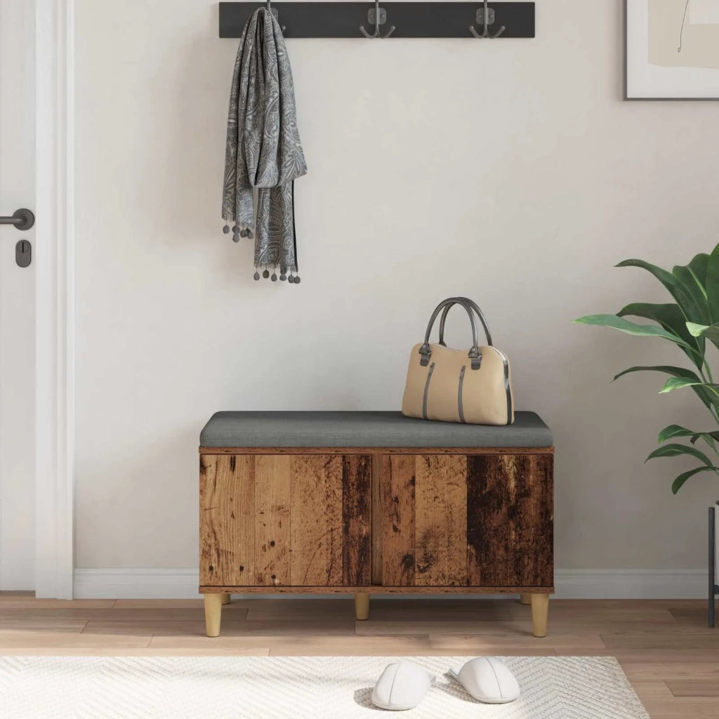 Panca per ingresso con cuscino Legno vecchio 80 x 38 x 46 cm 891534