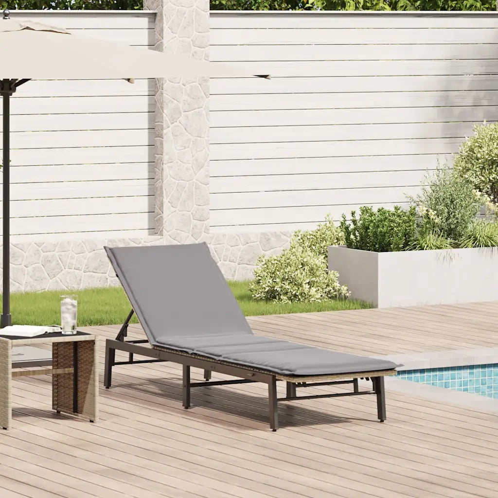 Lettino Prendisole | Sdraio da giardino | Lettino da sole con Cuscini Beige in Polyrattan
