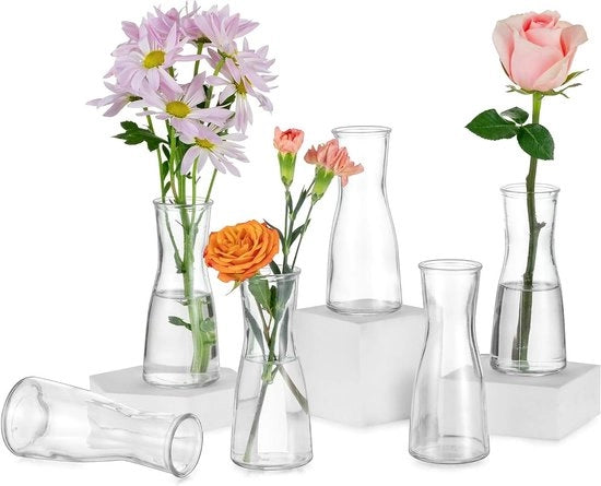Set di 6 vasi da tavolo decorativi in vetro per decorazione di tavola - Ideali per matrimoni e feste - Vasi da tavolo moderni per spazi stretti con stile.