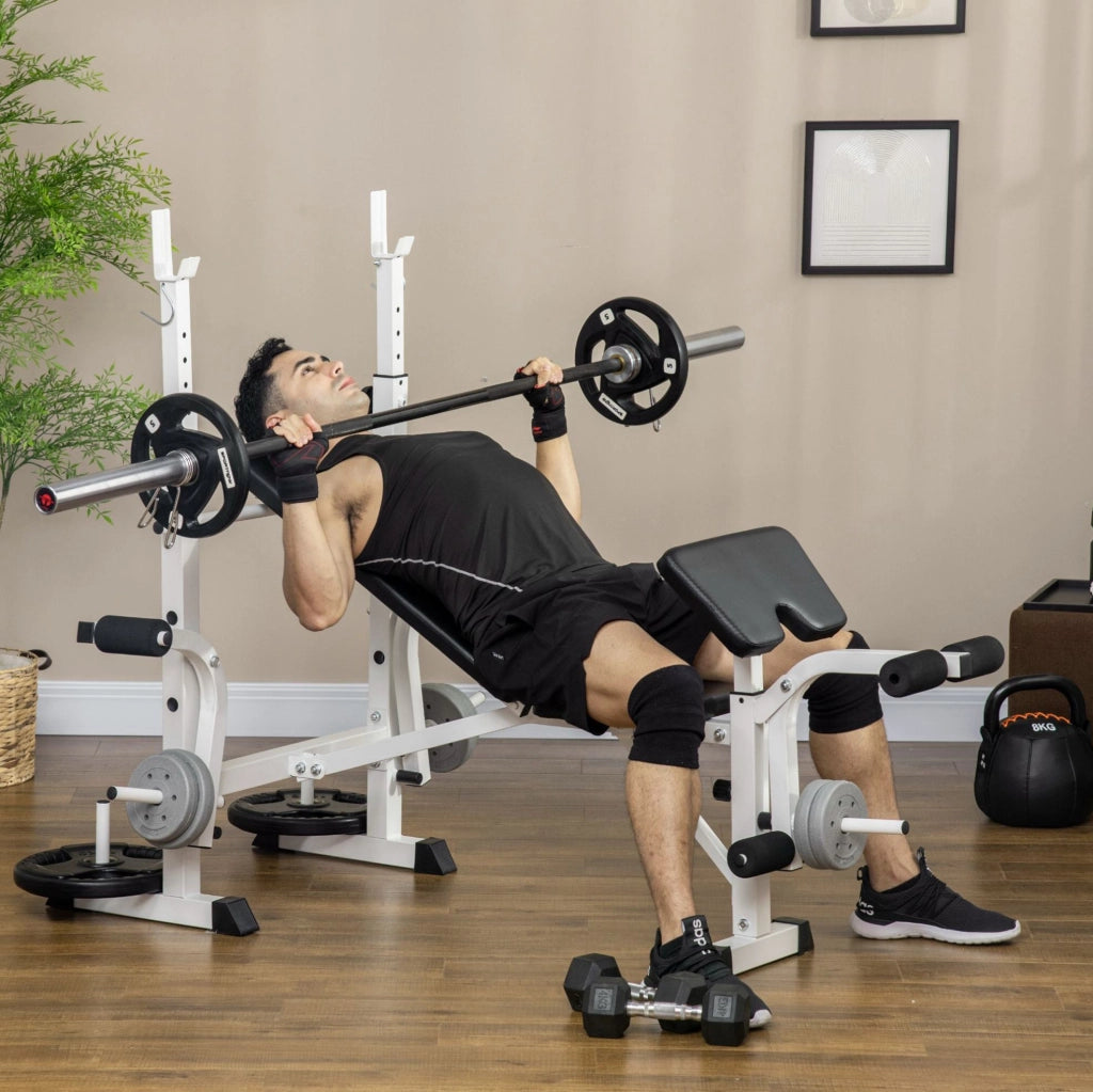 Panca multifunzione 180x134 cm in acciaio nero con pressa gambe e bracciolo