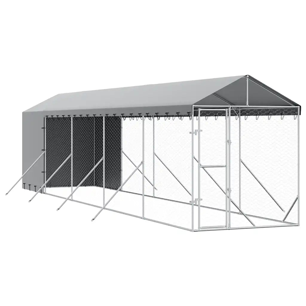 Cuccia Cani da Esterno Tetto Argento 2x10x2,5 m Acciaio Zincato 3190492