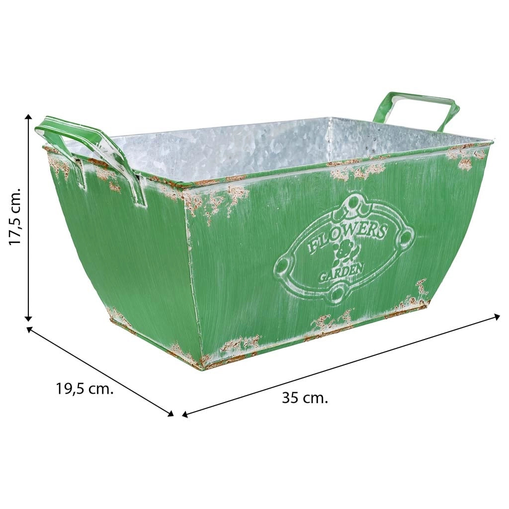 Fioriera in metallo verde 35/29,5x19,5x14,5/17,5hb:22,5x13