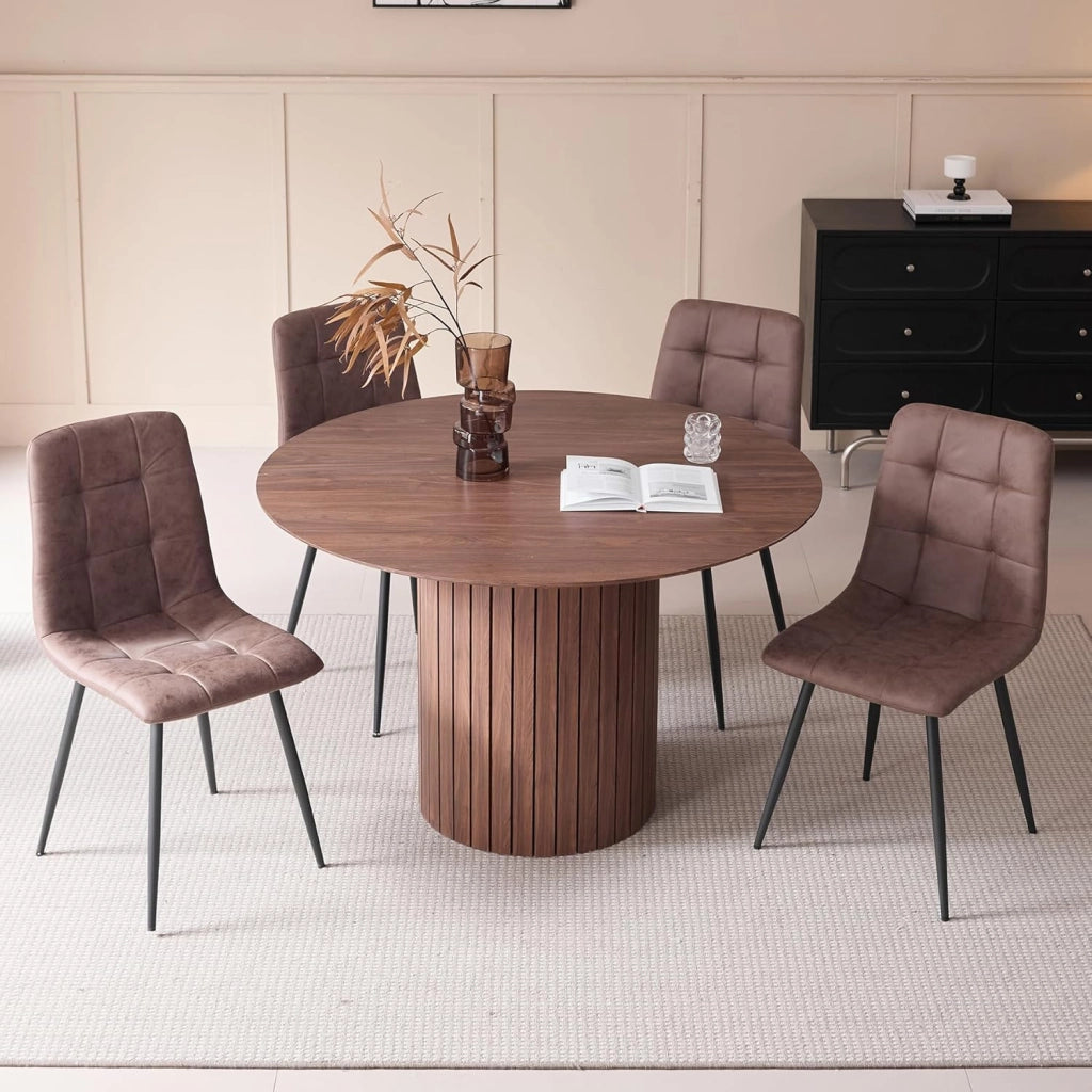 GrandCA HOME Tavolo da Pranzo Rotondo, Tavolo da Cucina Moderno 120 cm, Tavolo da Pranzo con Base Rotonda in Legno, Grande Scrivania in MDF per 4-6, Marrone Scuro
