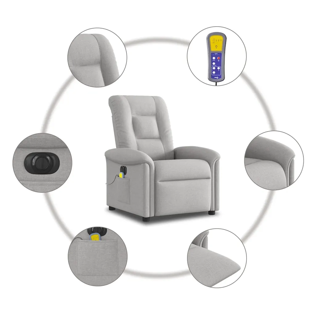 Divano Sedia-Poltrona Reclinabile Massaggio Elettrica Grigio Nuvola Tessuto 237744