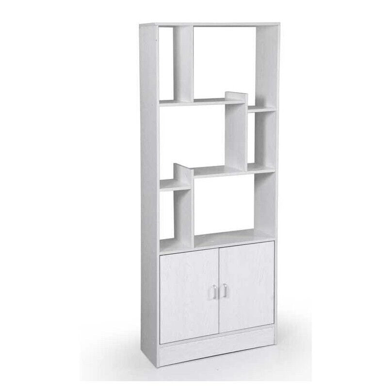 ERMES LIBRERIA IN LEGNO 70 X 24 X 170 CM COLORE BIANCO CON 2 ANTE E VANI