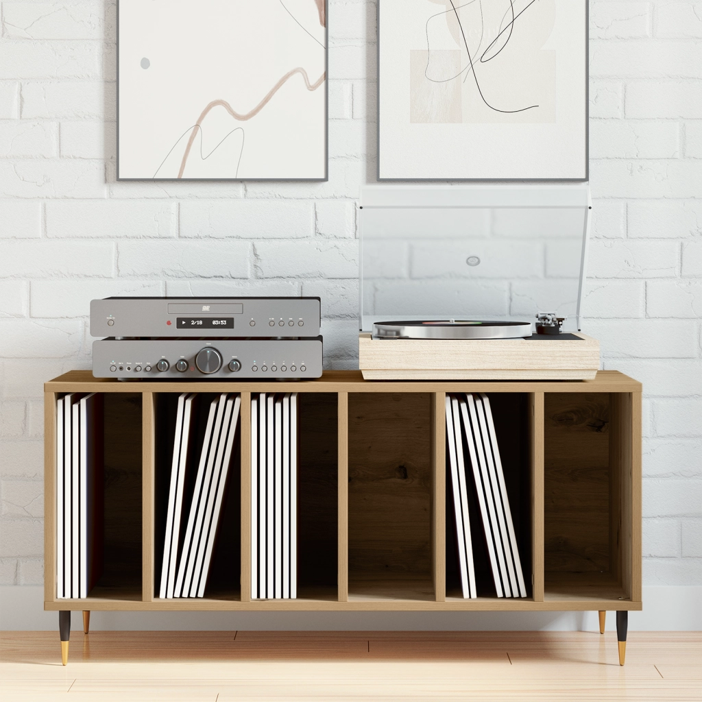 Armadio per dischi  in rovere artigianale 100x38x48 cm in legno ingegnerizzato