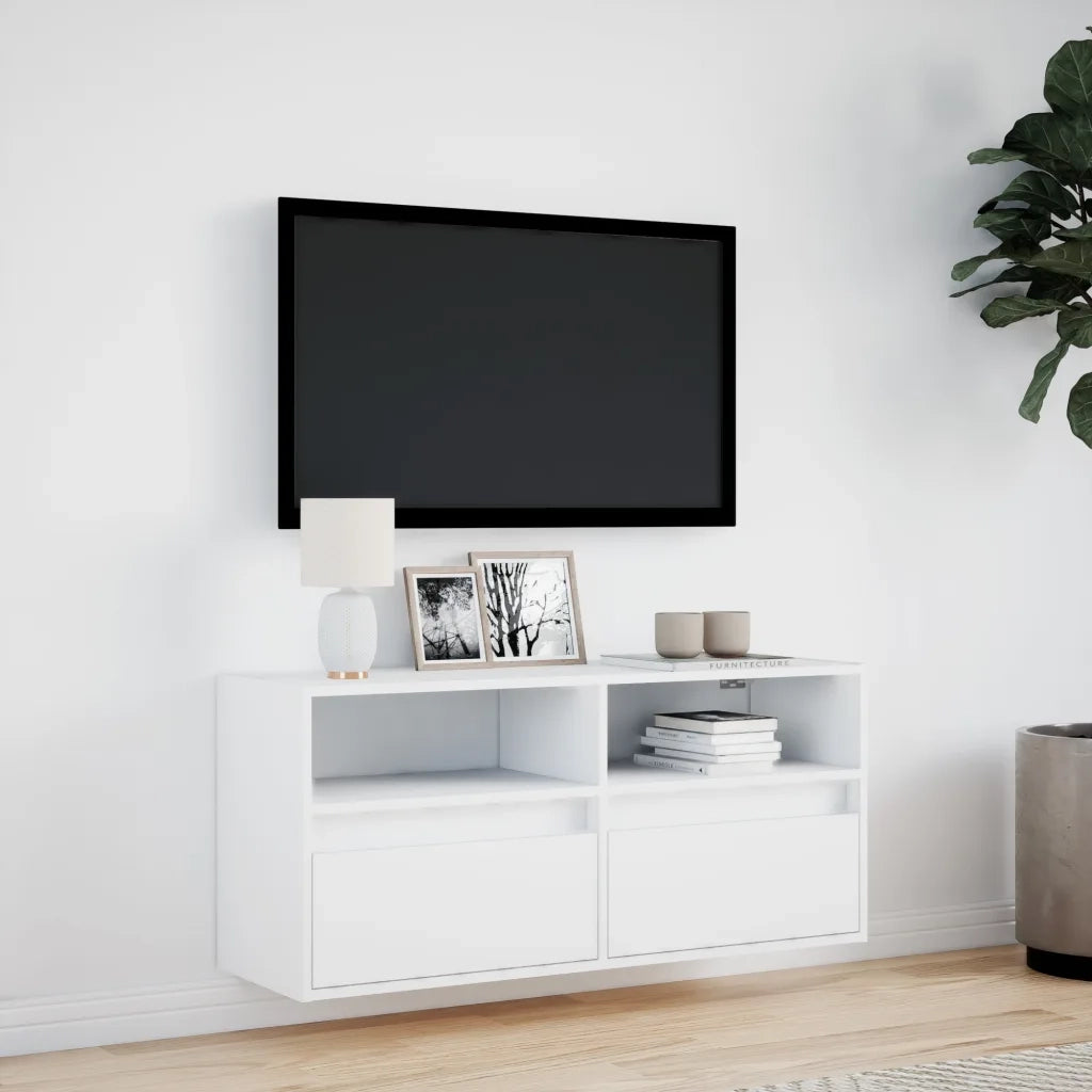 Mobile TV a Parete con Luci LED Bianco 100x31x45 cm 852334
