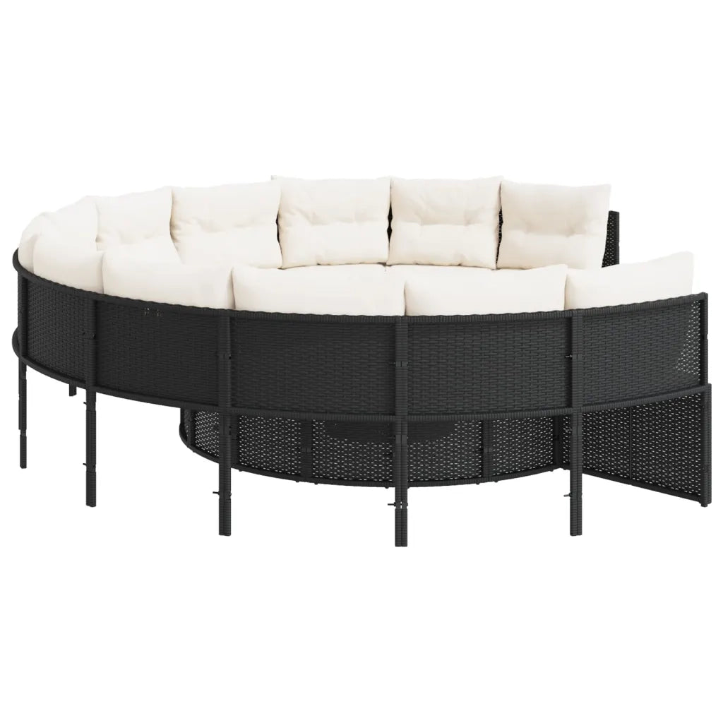 Divano da Giardino con Cuscini Circolare Nero in Polyrattan 3318540