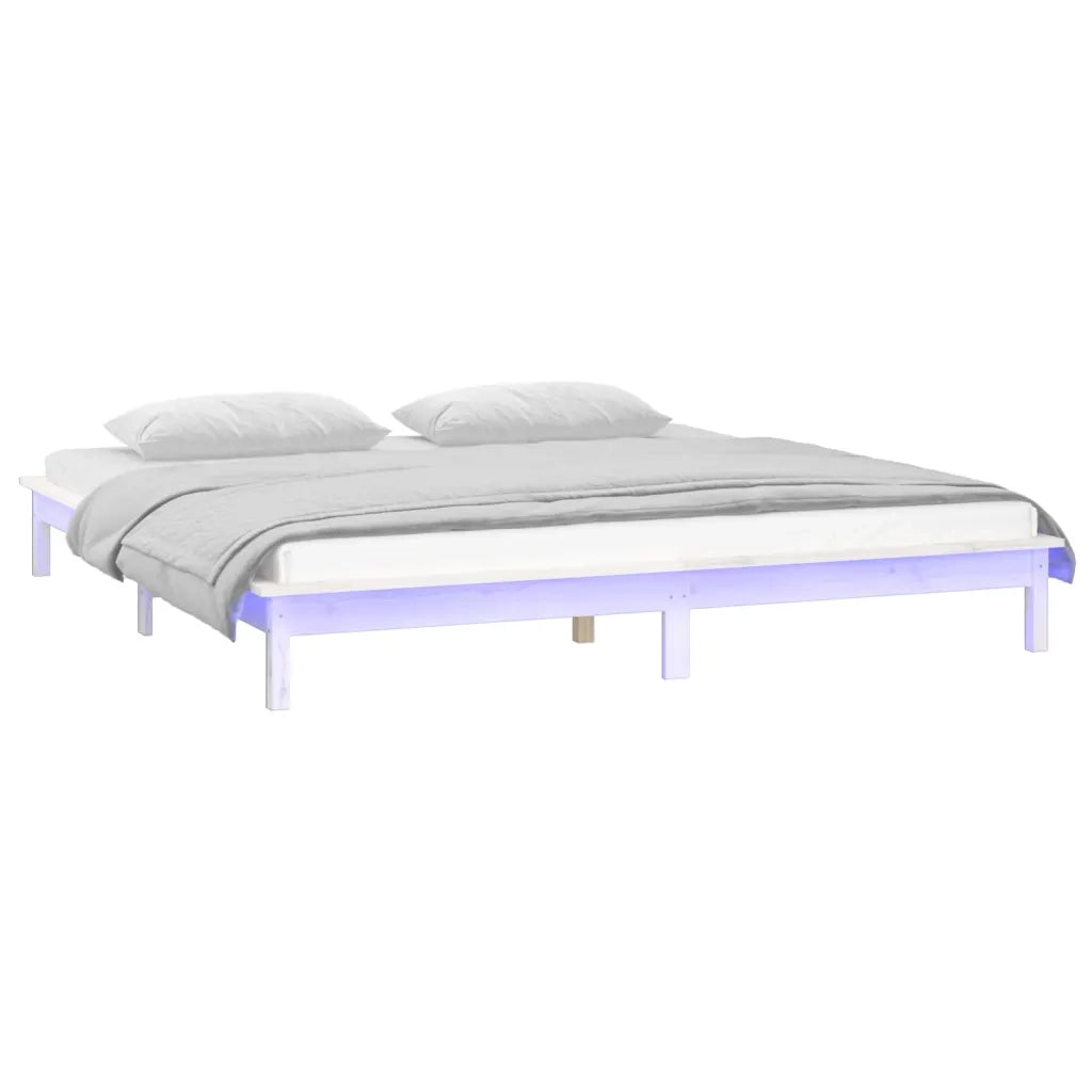 Giroletto LED-Struttura Letto con LED Bianco 180x200cm Super King in Legno Massello 817543