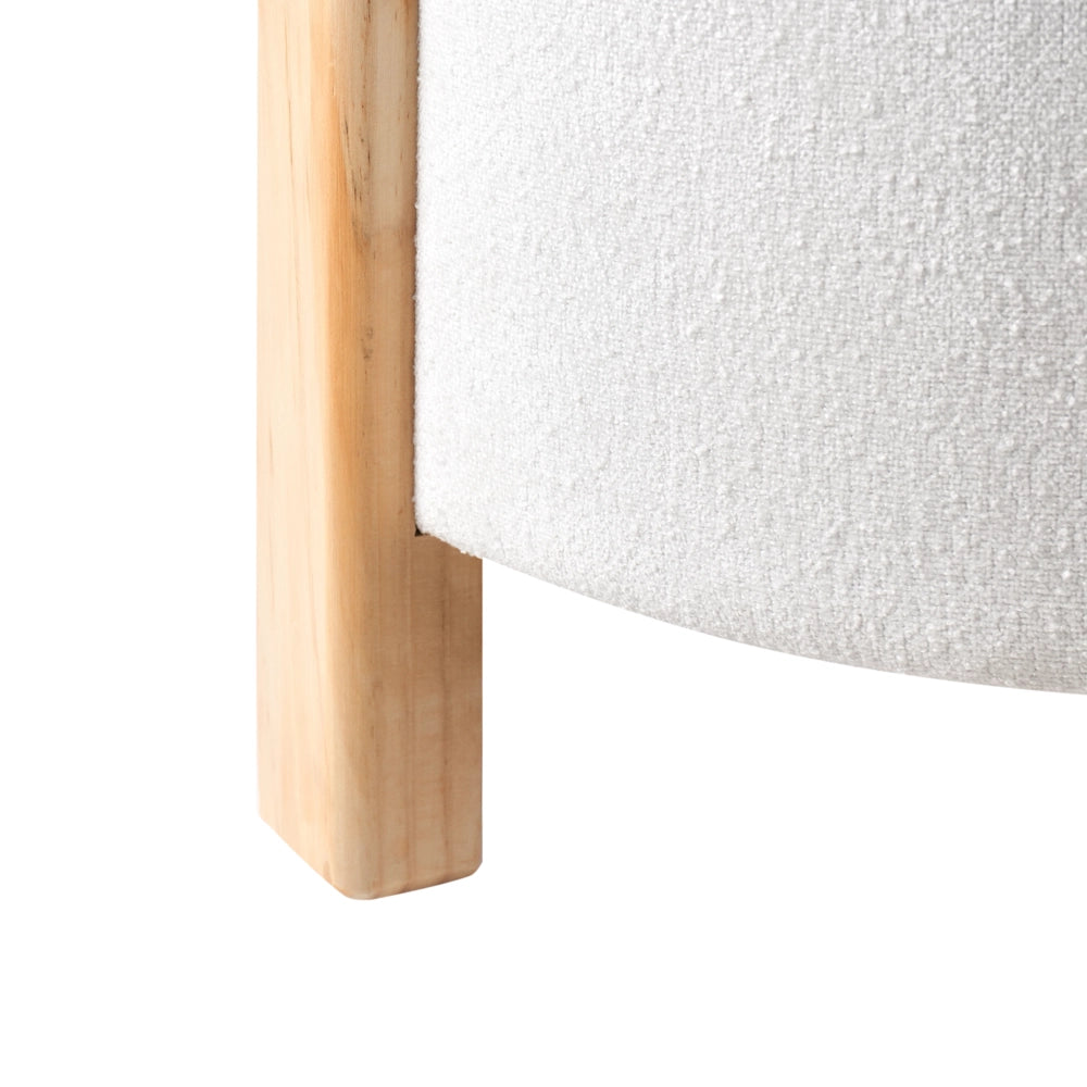 Pouf Bianco sporco in ciniglia Seduta imbottita Gambe tonde in legno