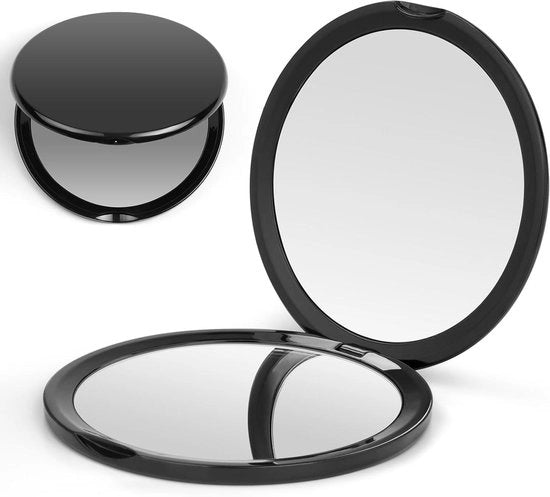 Specchio Compattabile 1x/10x Ampliamento Nero Bifacciale Reversibile per Donne e Uomini Portatile - Ideale per l'Uso in Viaggio - Specchio per Trucco con 2x Ampliamento