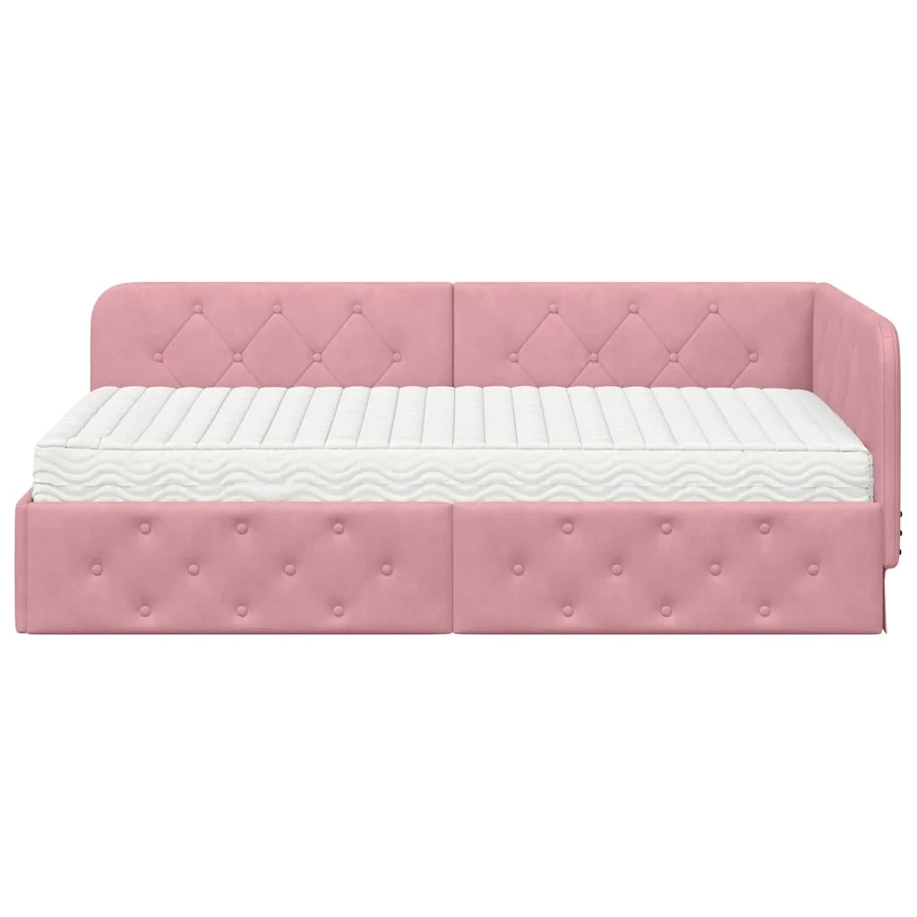 Cornice del letto ad angolo Rosa 90 x 200 cm Velluto 3394085