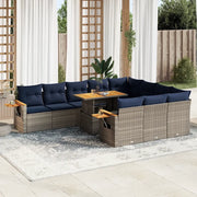 Set Divani Giardino 11 pz con Cuscini Polyrattan Acacia Grigio 3327652