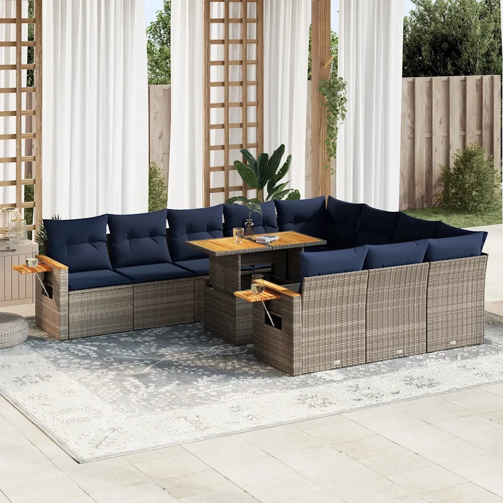 Set Divani Giardino 11 pz con Cuscini Polyrattan Acacia Grigio 3327652