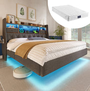 Letto matrimoniale 140x200 cm con LED, USB-C e materasso