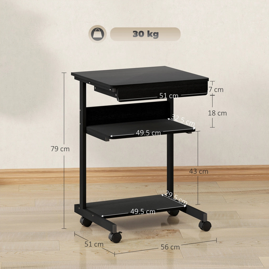Scrivania Moderna Salvaspazio 56x51x79 cm con Cassetto Scorrevole e Ruote in Legno Ingegnerizzato e Metallo Nero