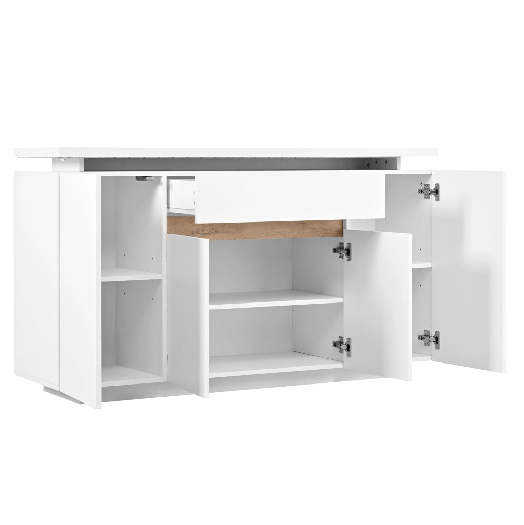 Credenza con illuminazione LED; 1 cassetto e 4 ante; 140x40x80 cm; bianca