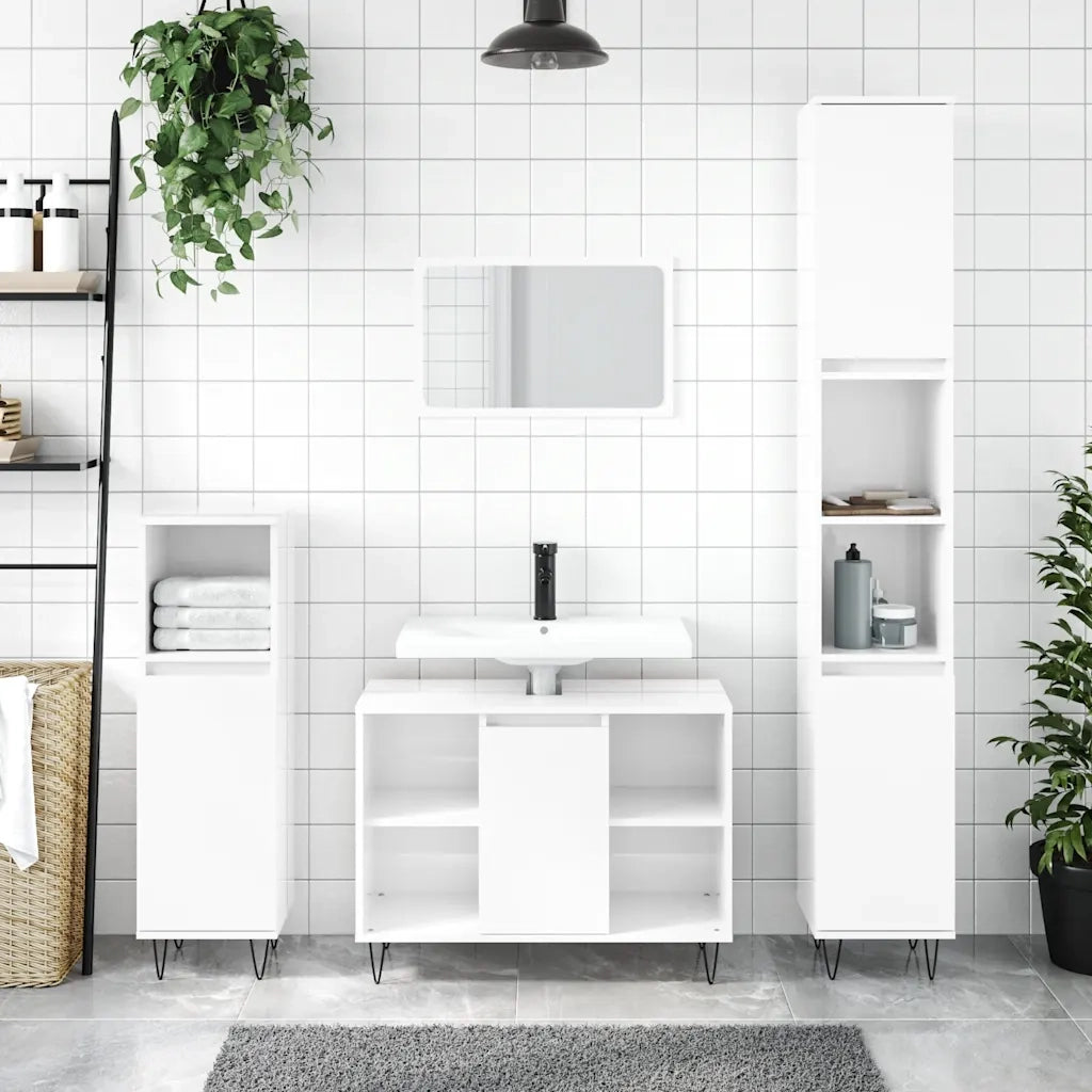 Armadietto Bagno | Armadio da bagno Bianco Lucido 80x33x60cm in Legno Multistrato