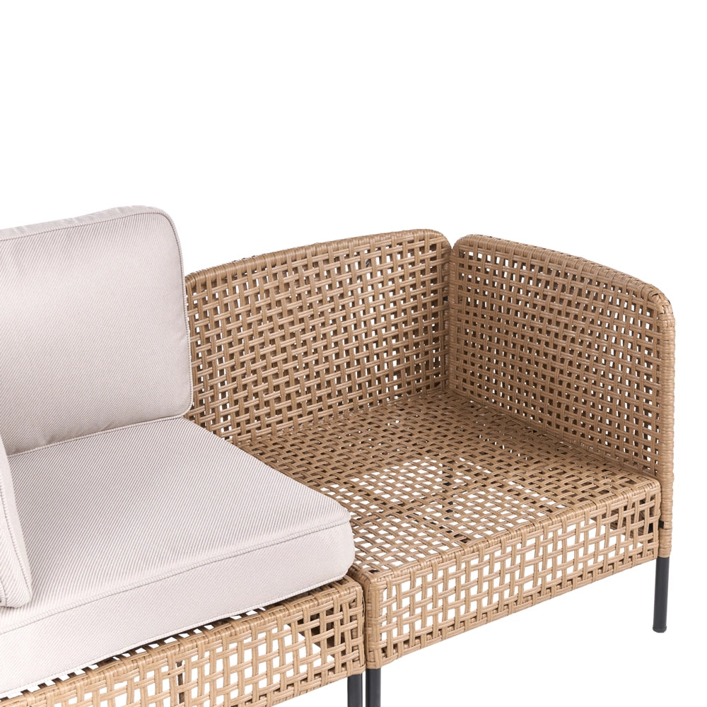 Divano da esterno in rattan PE beige chiaro a 2 posti con struttura in metallo cuscini per seduta e schienale stile moderno giardino terrazza