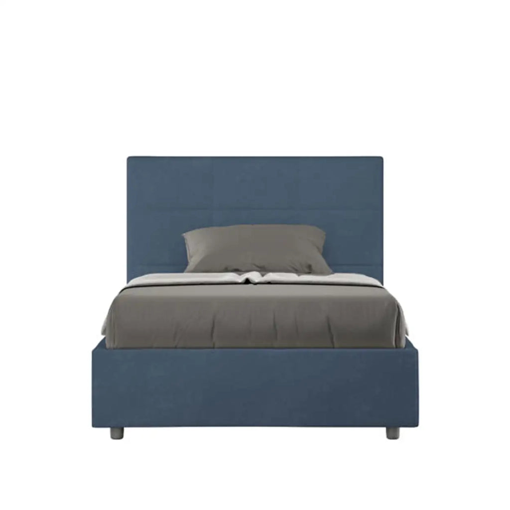 Letto una piazza e mezza senza rete imbottito 120x190 microfibra blu Mika