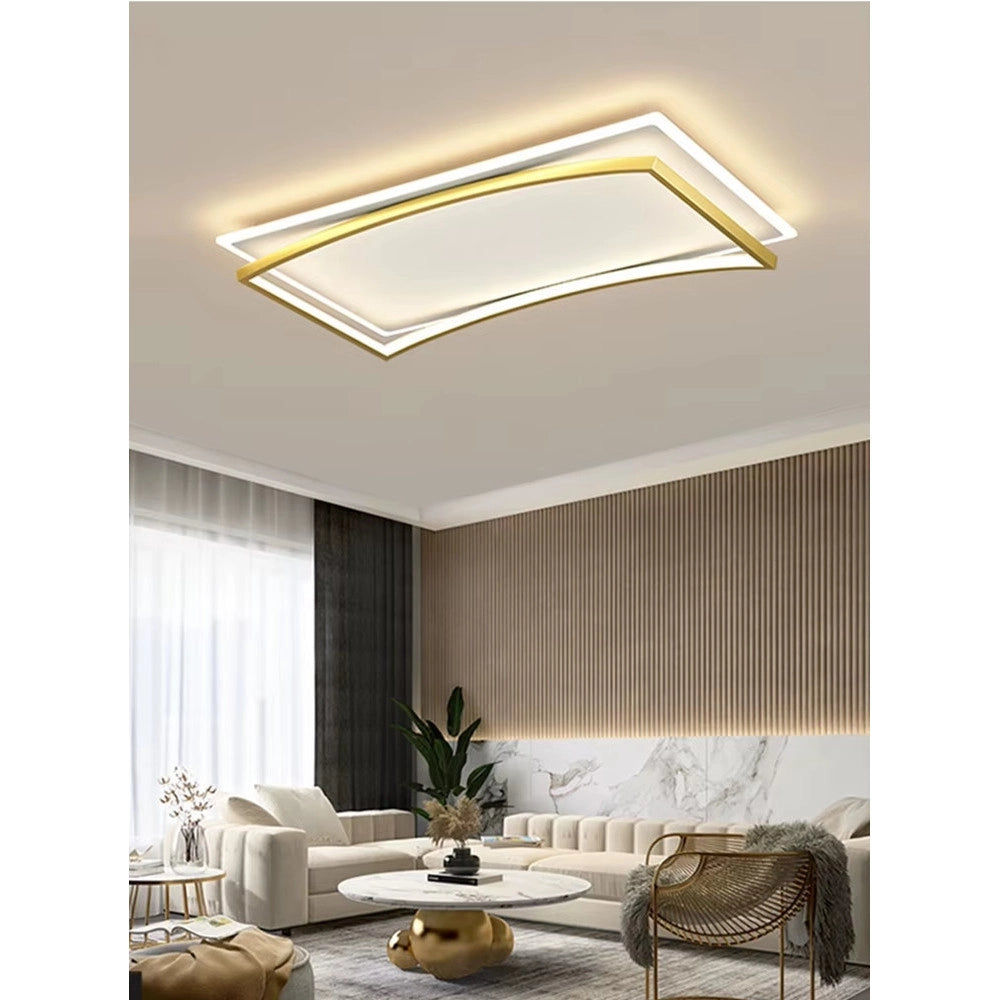 Trade Shop - Plafoniera Led 108w Rettangolare Bianco Oro Moderno Da Soffitto Luce Fredda 71547 -