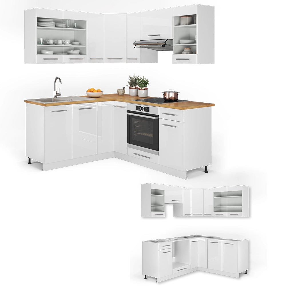Cucina angolare completa Fame-Line Bianco lucido/Bianco 190 x 60 cm, PL Marmo Vicco