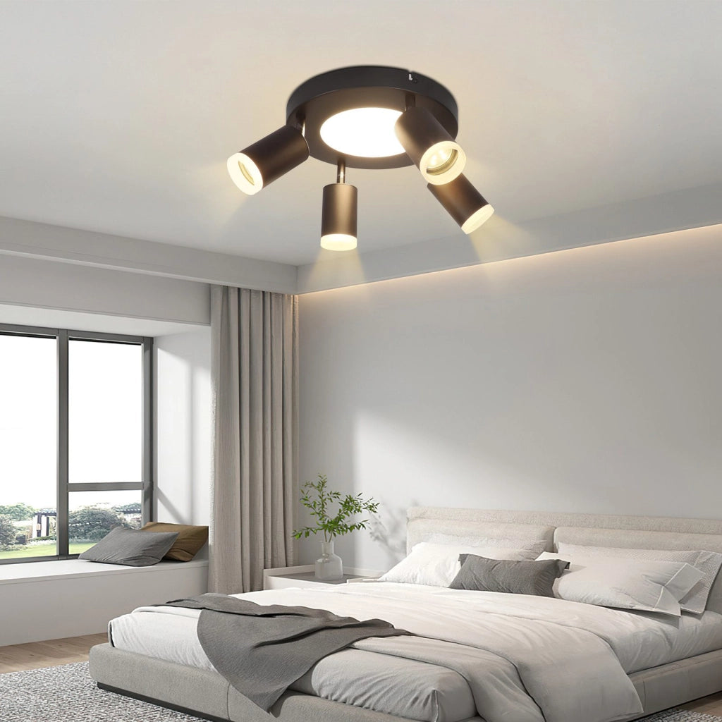 ZMH Faretto da soffitto 4 lampadine GU10 20W camera 3000k nero Girevole Orientabile metallo 350°
