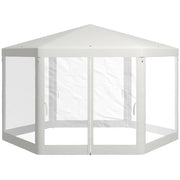 Gazebo da giardino; a 6 angoli; tende a rete; telaio metallico; 3;94x3;412x2;5m; crema