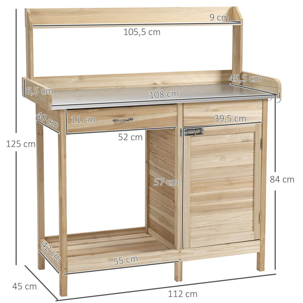 Tavolo da giardinaggio con ripiani e cassetti ¨C zephmum ¨C legno di abete