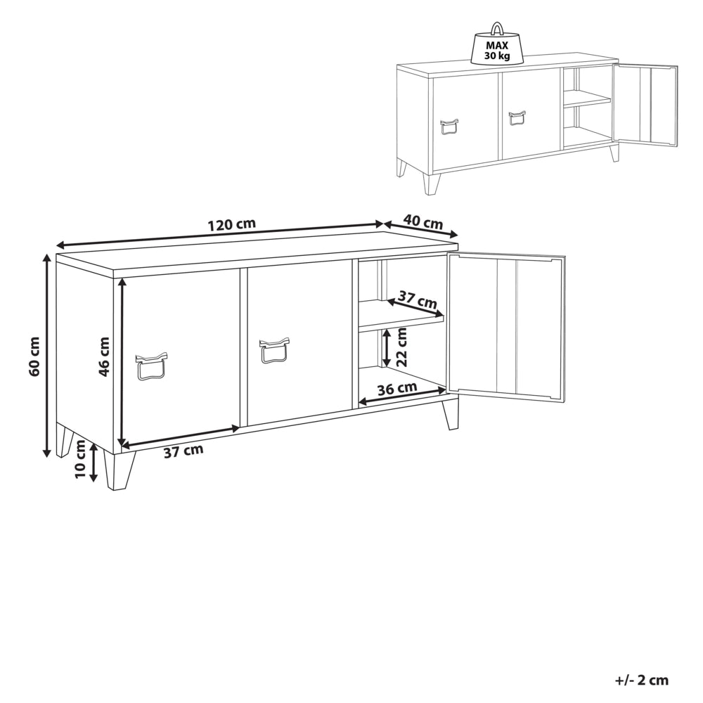 Credenza in acciaio, 3 ante, ripiani regolabili, marrone dorato stile industriale home office