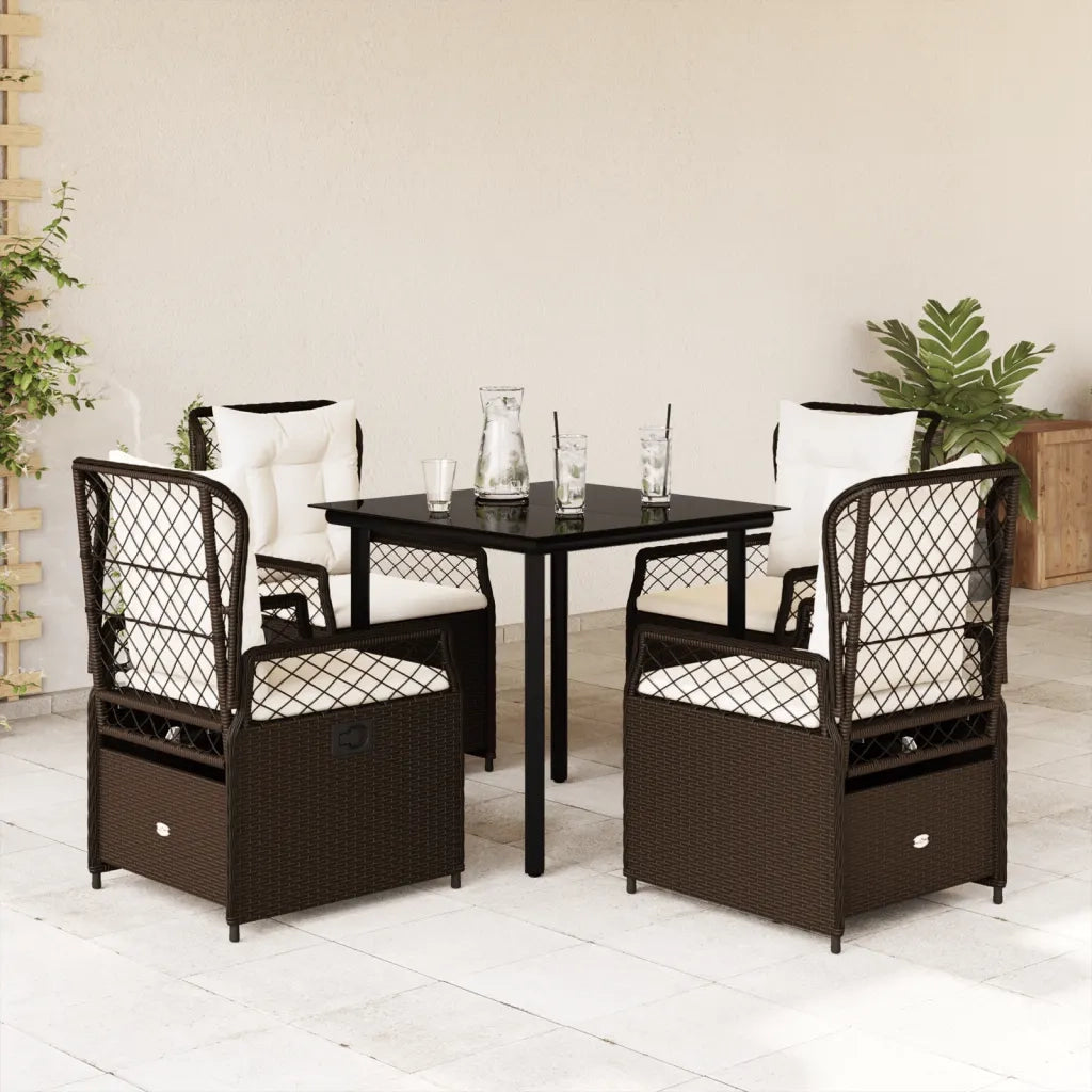 Set da Pranzo da Giardino 5pz con Cuscini in Polyrattan Marrone 3262979