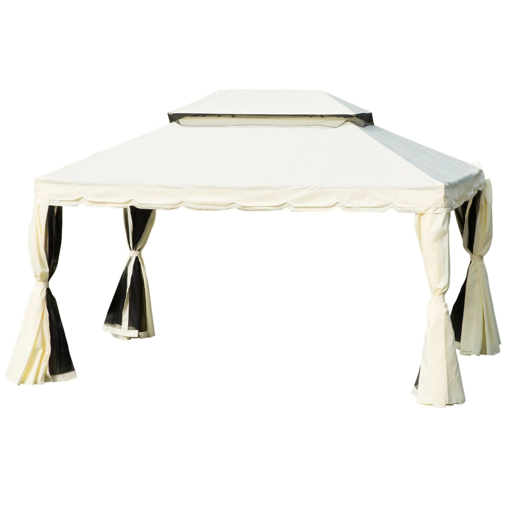 Easycomfort Gazebo da Giardino 4x3m con Zanzariera, Tende e Doppio Tetto in Alluminio e Poliestere, Crema