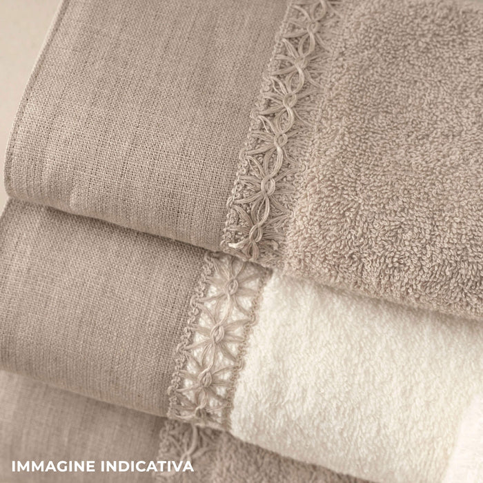 Set Spugna 4 Pezzi Asciugamani Viso + Ospite con Balza e Trina di Lino Garrini Bryanna Denim