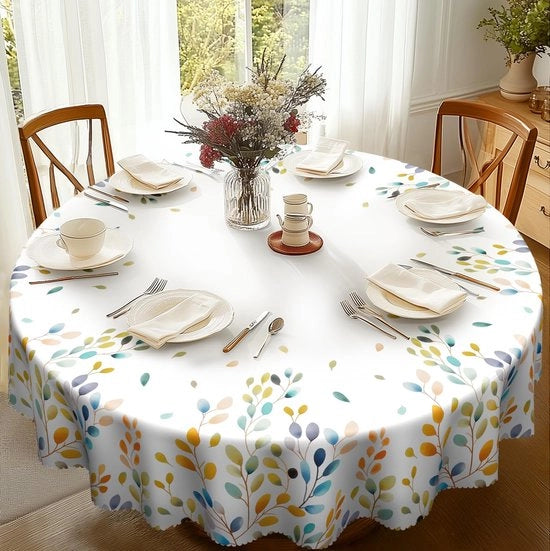 Tavolino Coprente Rond 150 cm, Tavolino Coprente a Fiori in Eucalipto, Tavolino Coprente in Poliestere per Esterno, Impermeabile e Resistente alle Intemperie per Tavolo da Cucina, Tavolo da Giardino, Tavolo da Pranzo e per Feste