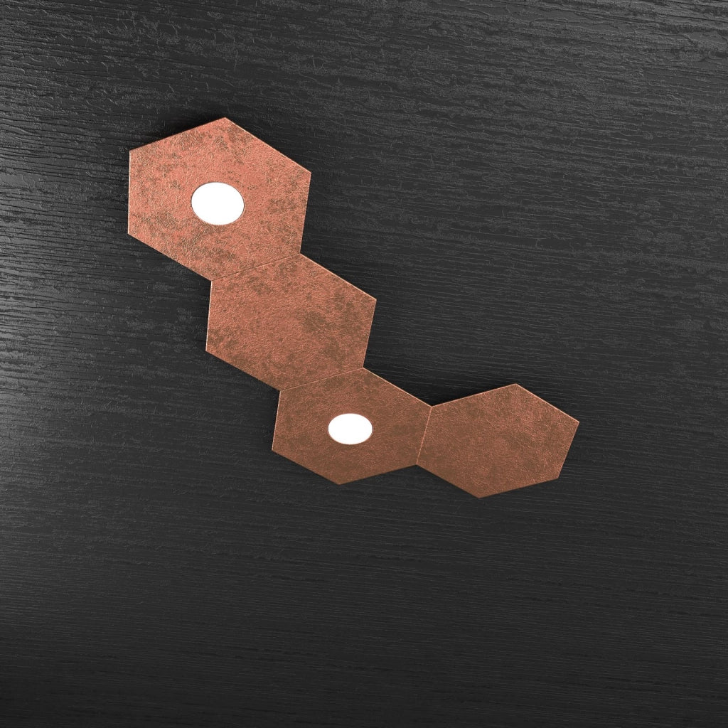 HEXAGON APPLIQUE-PLAFONIERA 2 LUCI + 2 DECORATIVO FOGLIA RAME 1142-2L2D-FR