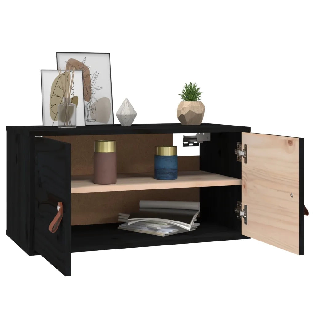Pensili 2 pz Neri 60x30x30 cm in Legno Massello di Pino 818374