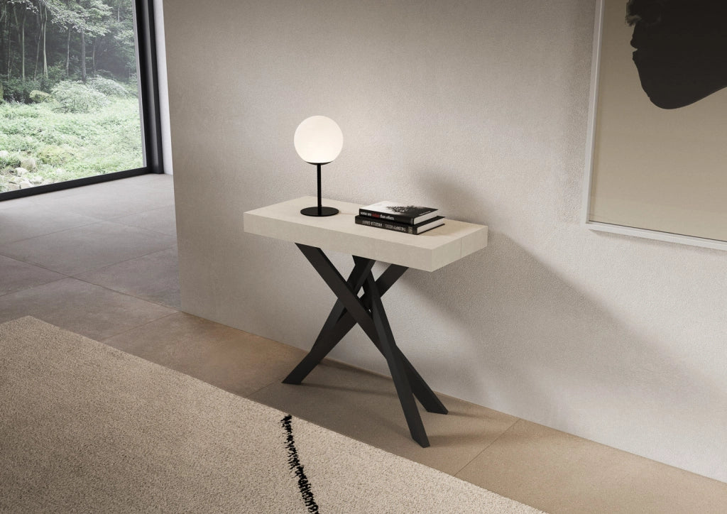 Consolle Allungabile 90-300x40x77 cm Saki Premium Cashmere Gambe Antracite