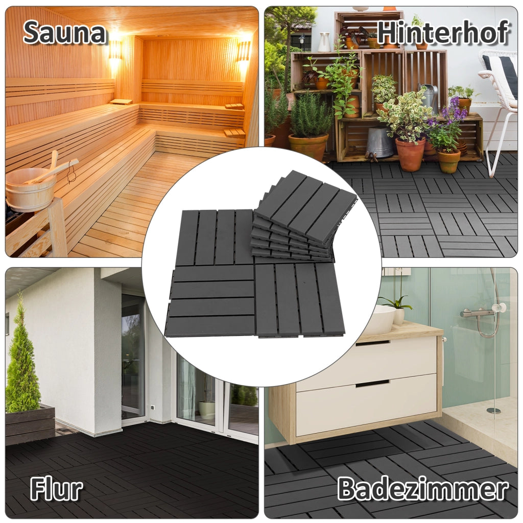 Piastrelle per terrazzo 30x30 cm 9 pezzi ¨C zephmum ¨C nero effetto legno con drenaggio