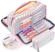 Etui grande con 3 compartimenti e grande capacità, organizzatore portatile per articoli da ufficio, etui, carrello per bambini, ragazzi e adolescenti