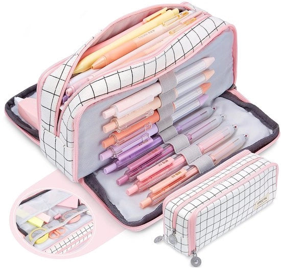 Etui grande con 3 compartimenti e grande capacità, organizzatore portatile per articoli da ufficio, etui, carrello per bambini, ragazzi e adolescenti