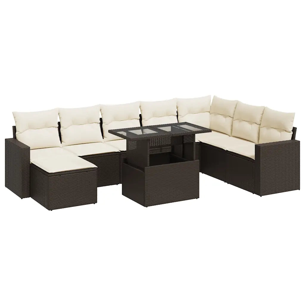 Set Divani da Giardino 9pz con Cuscini Marrone in Polyrattan 3326374